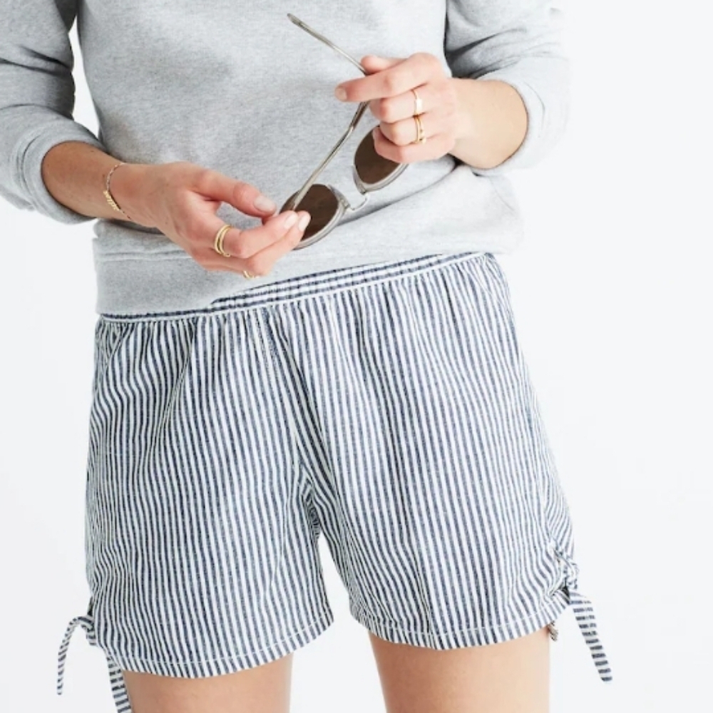 Madewell Navy and White Striped Drawstring Shorts